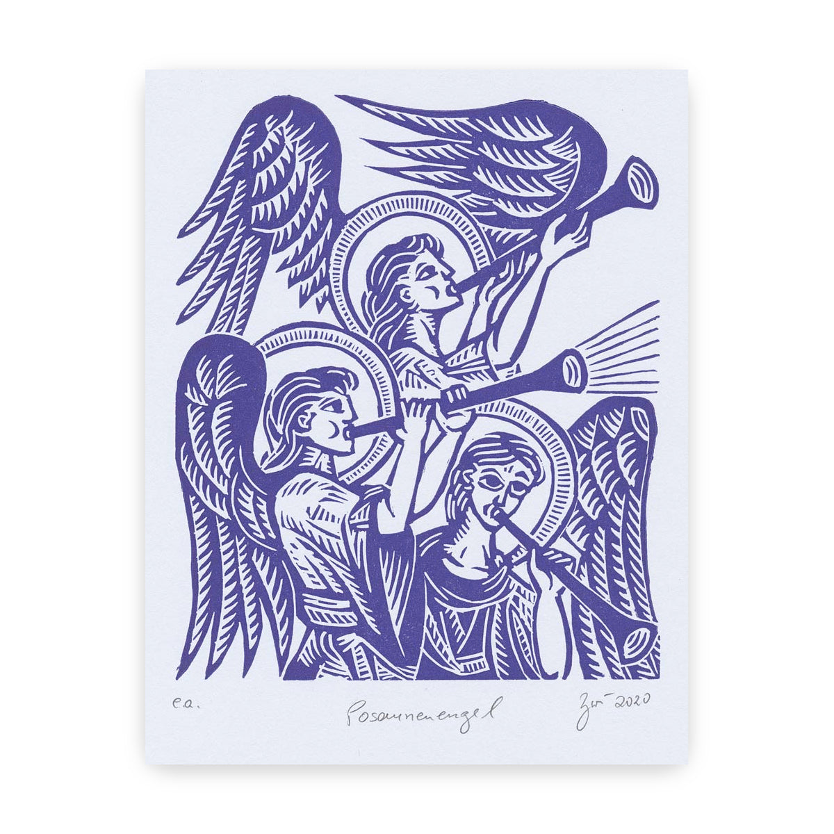 "Posaunenengel" Linocut Art Print - Katja Zwirnmann - Haus Nostromo