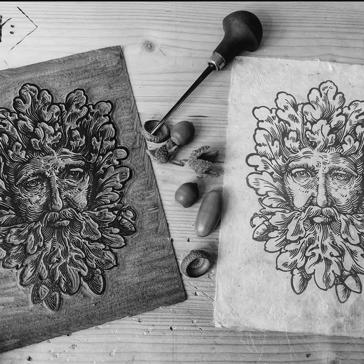 "Green Man" Linocut Print