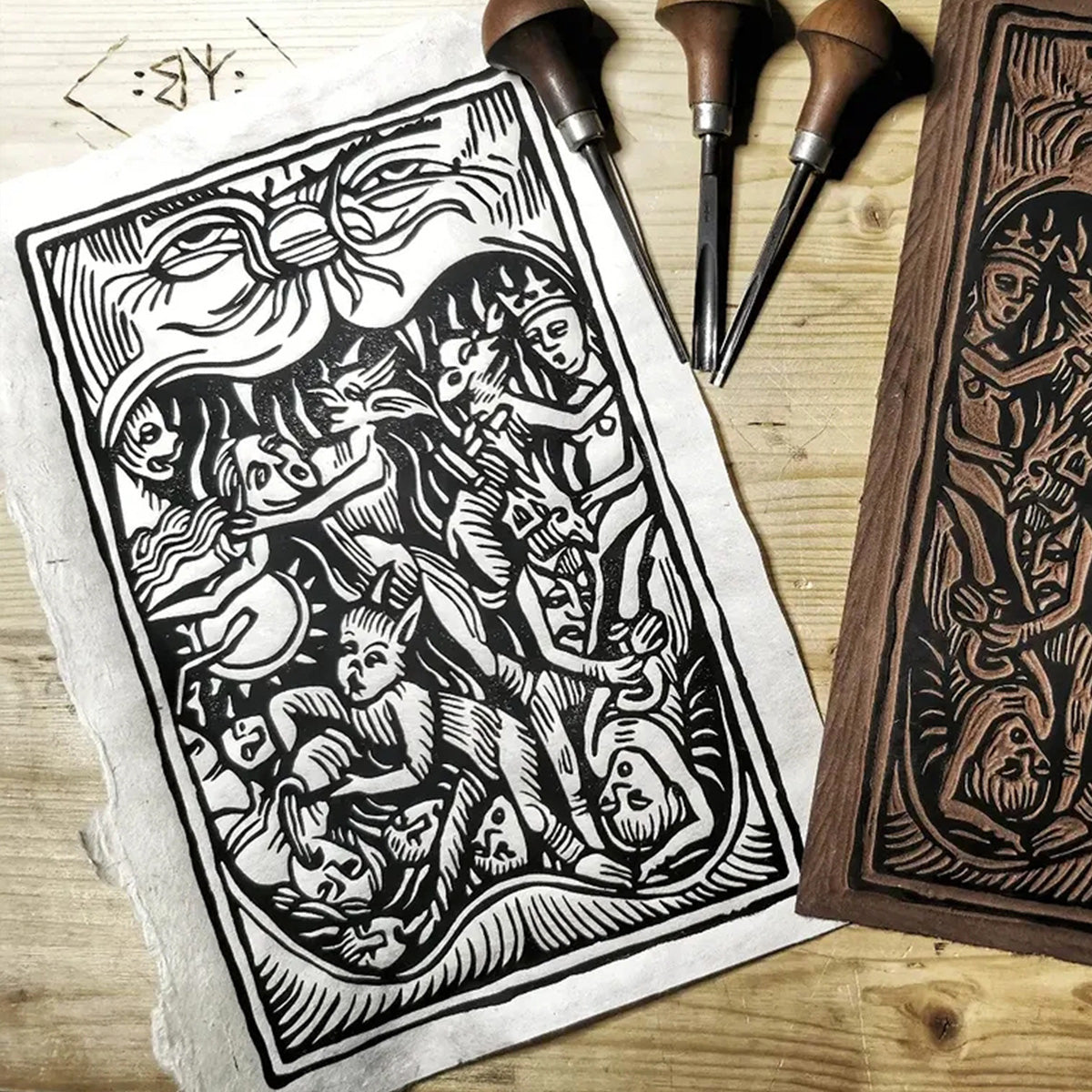 "Hexenhammer" Linocut Print