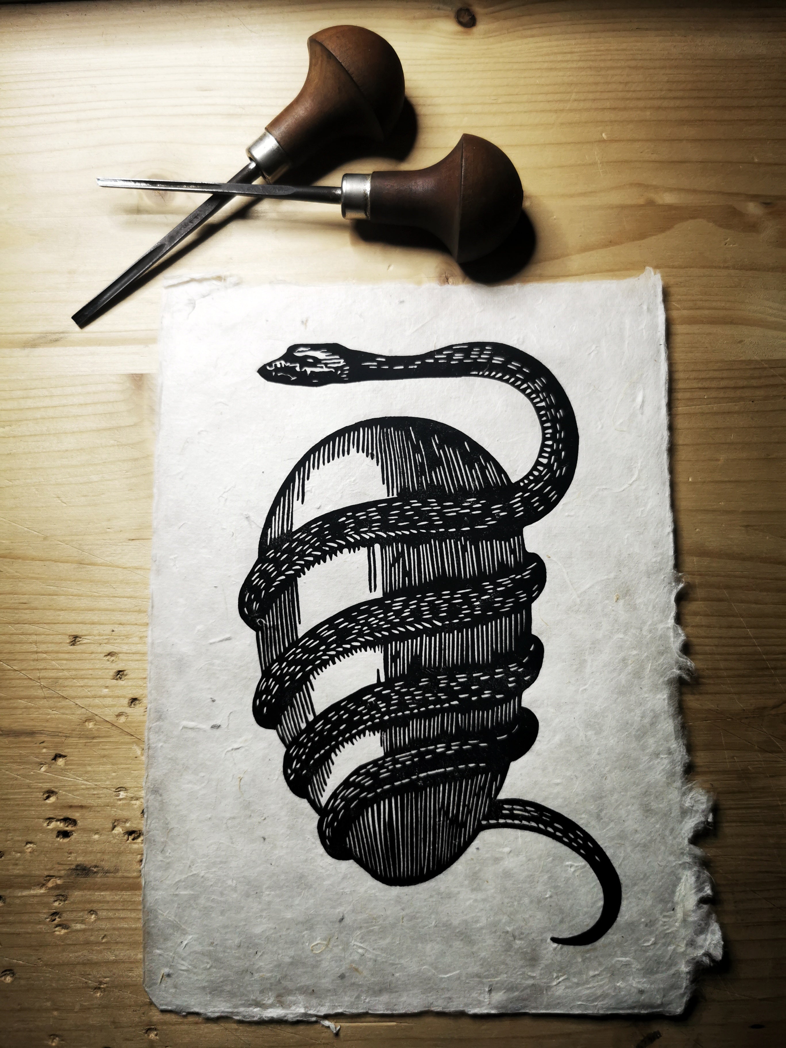 Orpheus Egg Linocut Print - MANVFACTVS - Haus Nostromo