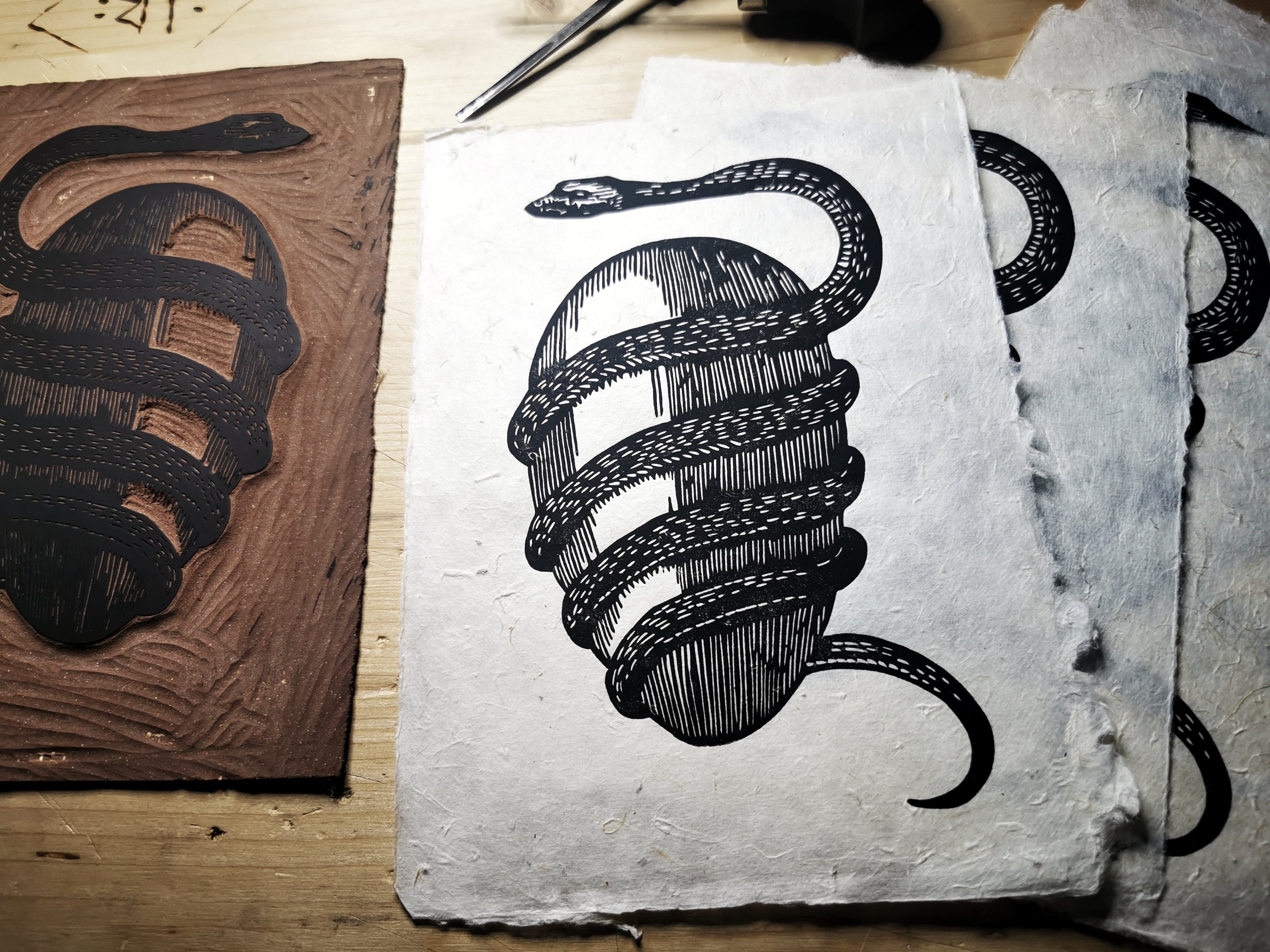 Orpheus Egg Linocut Print - MANVFACTVS - Haus Nostromo