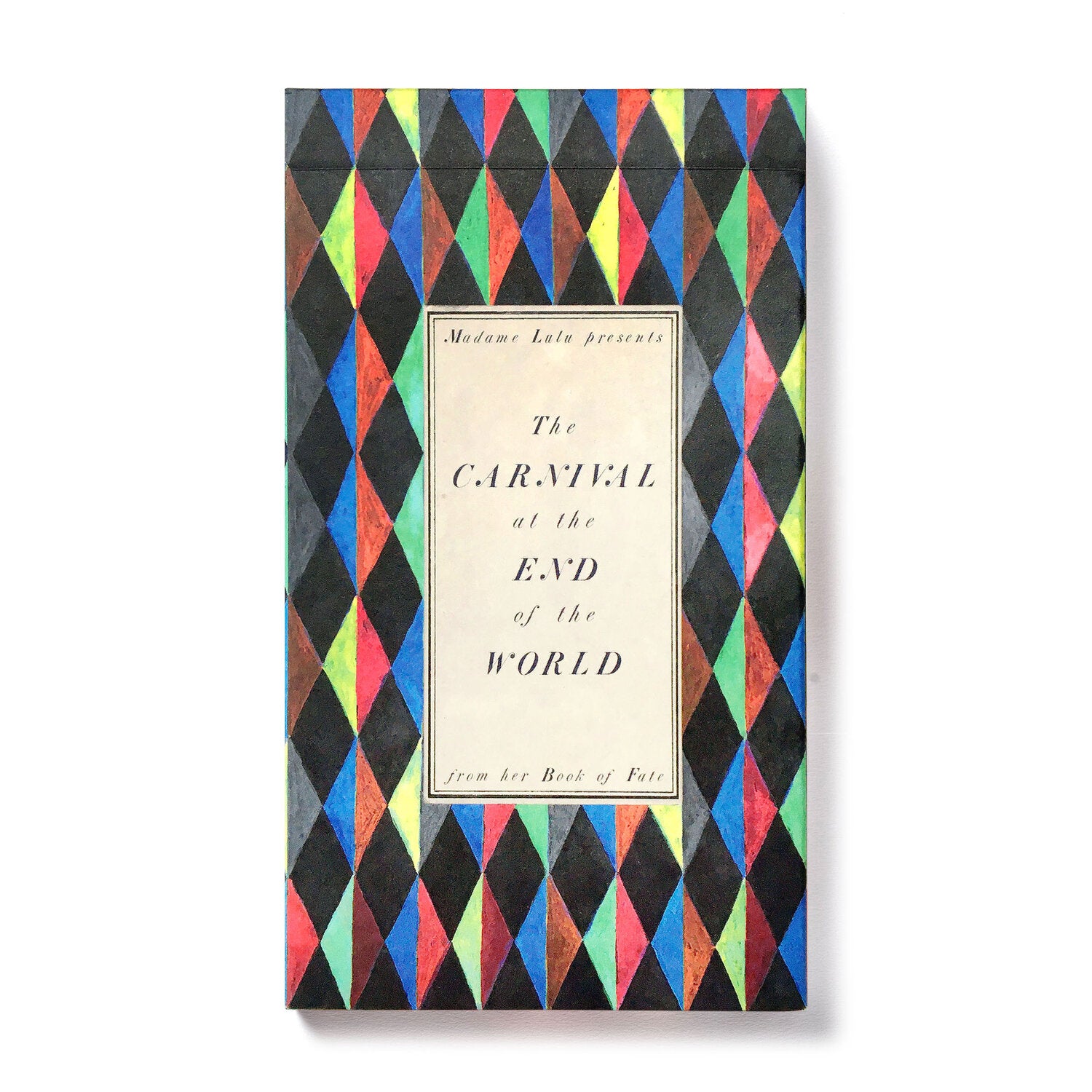 The product image shows the packaging of 'The Carnival at the End of the World' tarot deck with a colorful geometric pattern and the title prominently displayed.